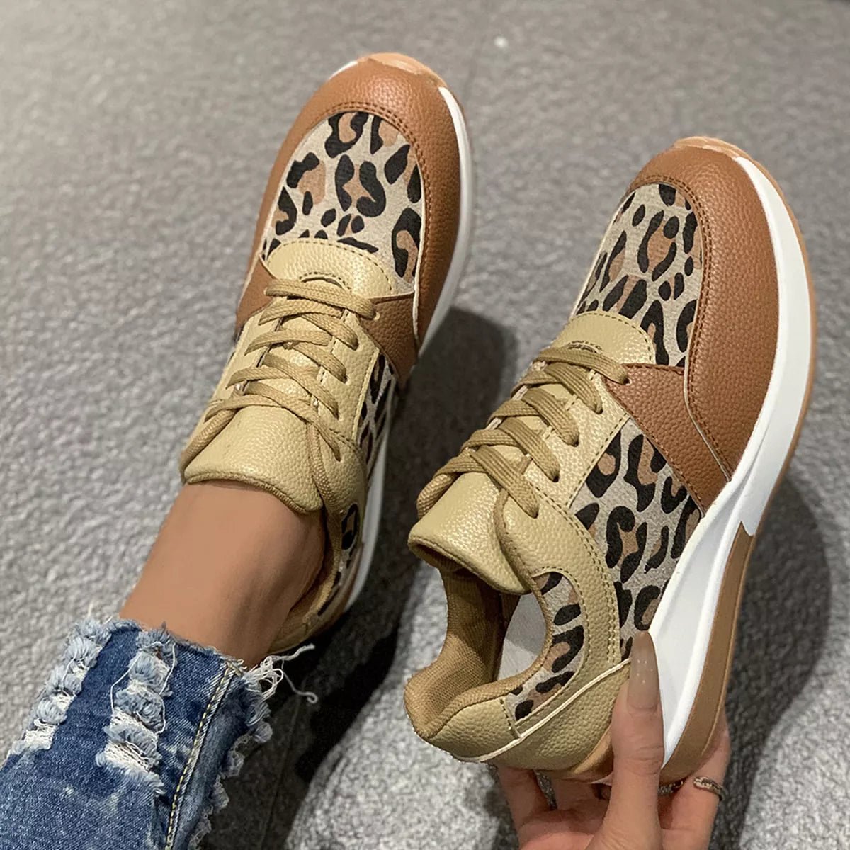 Leopard Lace Up Sneakers - Desert Sunday