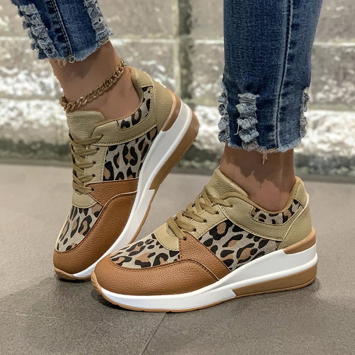 Leopard Lace Up Sneakers - Desert Sunday