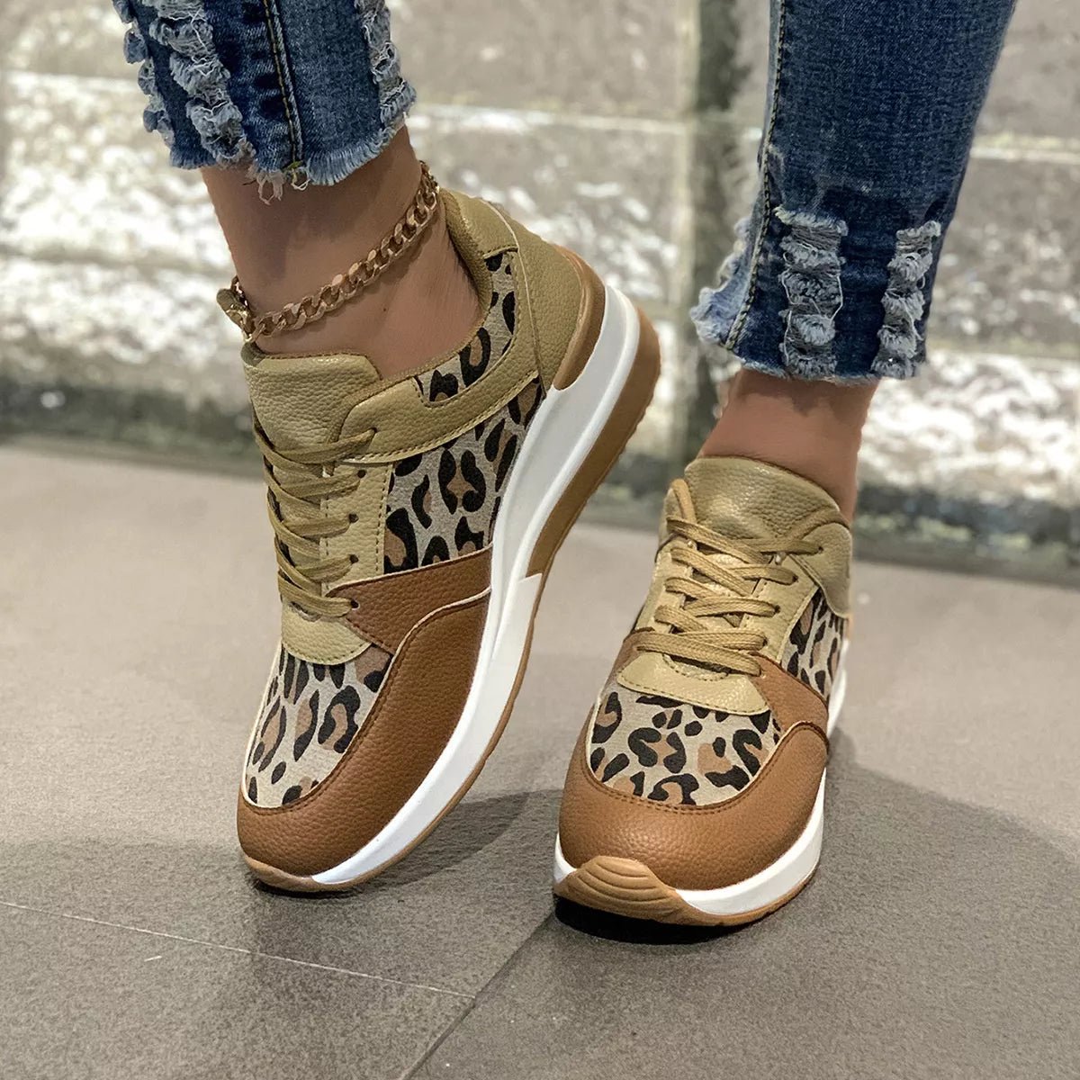 Leopard Lace Up Sneakers - Desert Sunday
