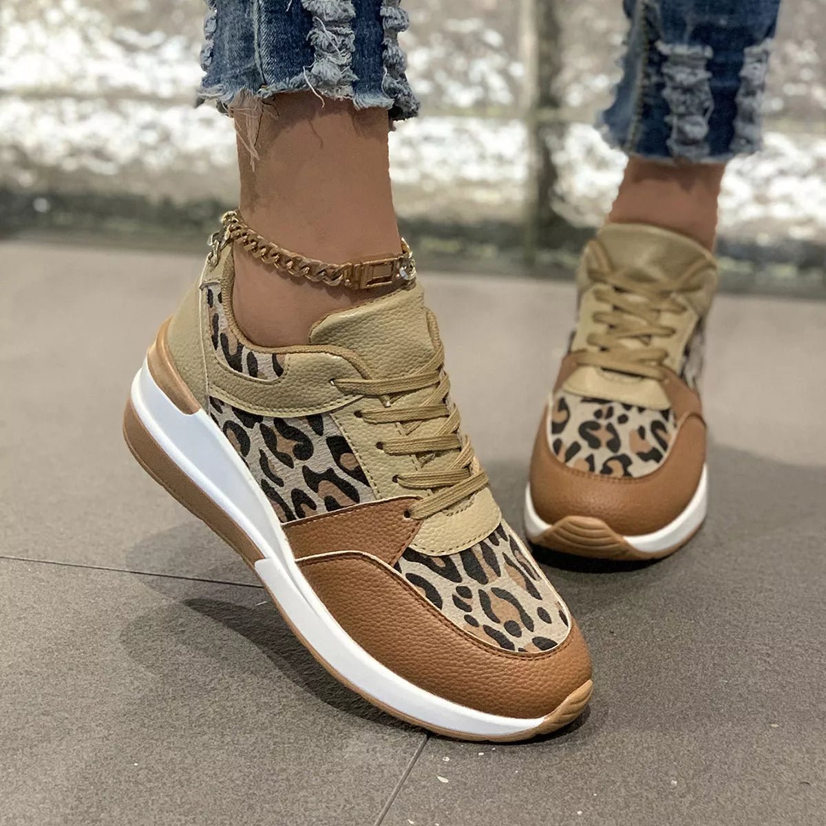 Leopard Lace Up Sneakers - Desert Sunday
