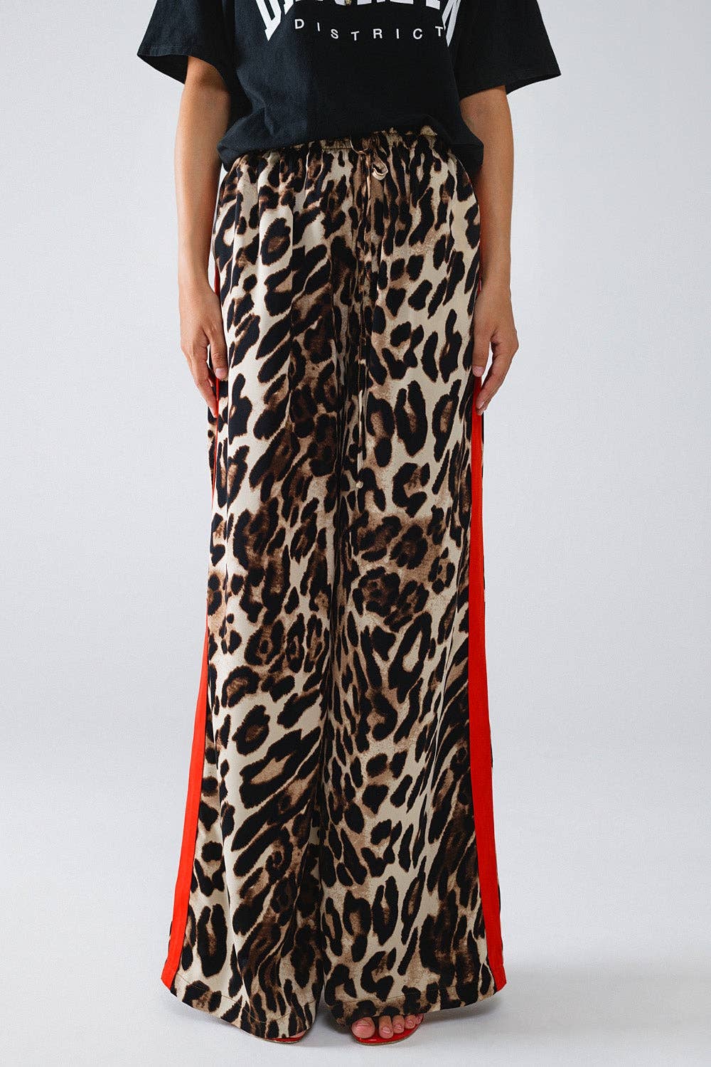 Leopard Straight Pants With Red Stripes Down The Sides - Desert Sunday