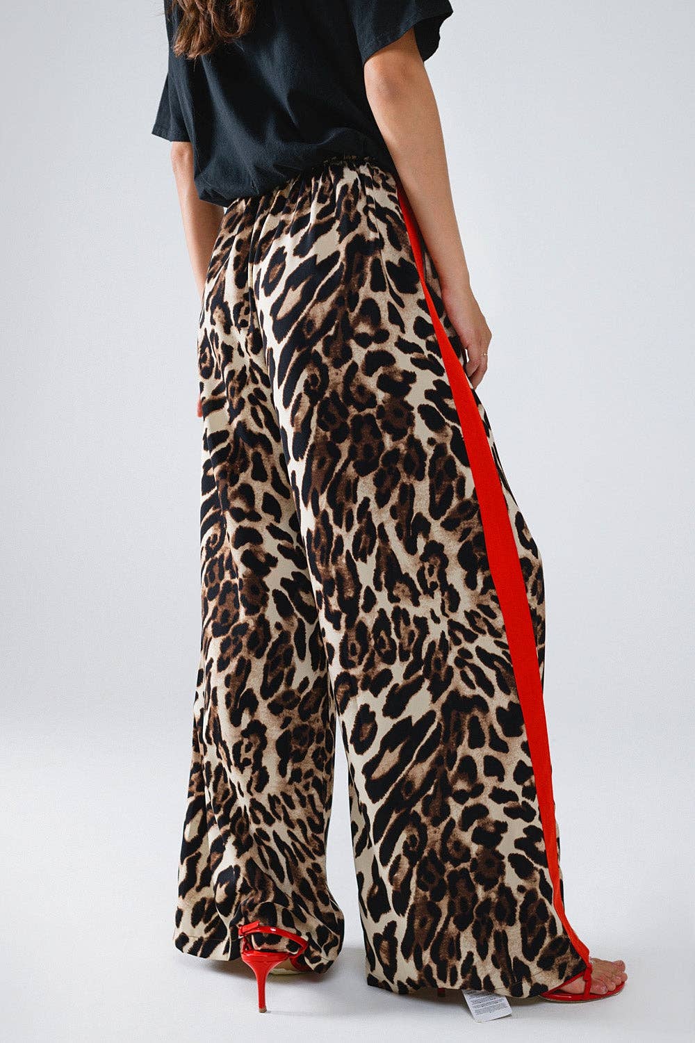 Leopard Straight Pants With Red Stripes Down The Sides - Desert Sunday