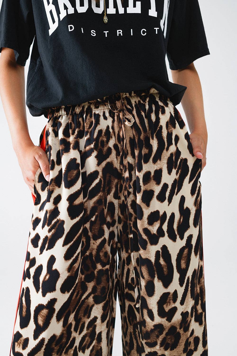 Leopard Straight Pants With Red Stripes Down The Sides - Desert Sunday