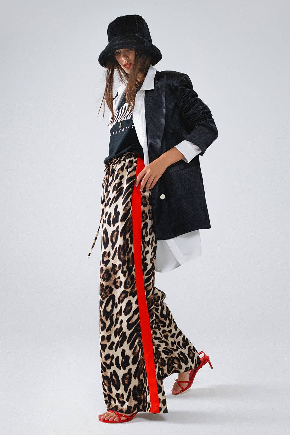 Leopard Straight Pants With Red Stripes Down The Sides - Desert Sunday