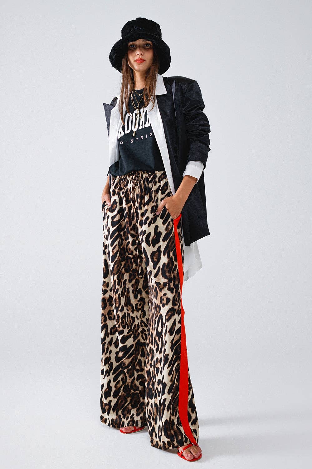 Leopard Straight Pants With Red Stripes Down The Sides - Desert Sunday