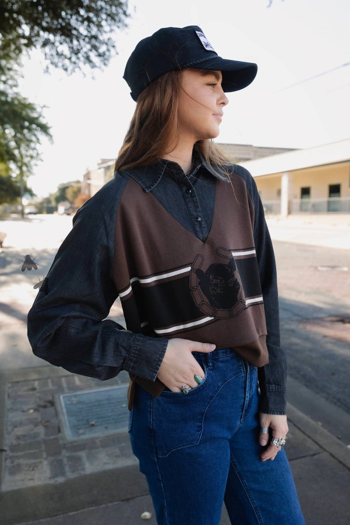 Lucky Ranch Layered Chambray Top - Desert Sunday