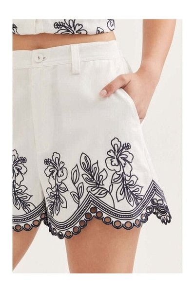 Luna Lace Embroidered Shorts - Desert Sunday