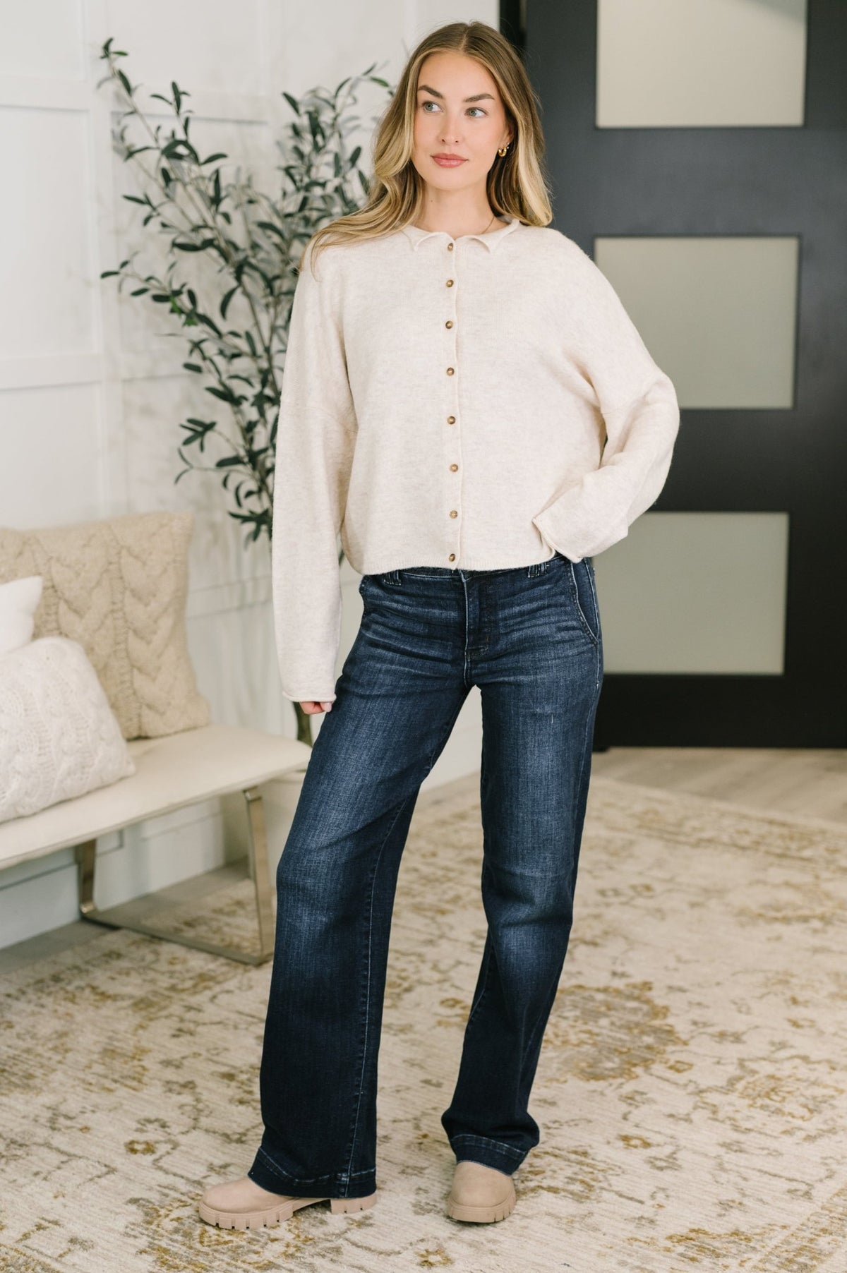 Marty High Waist Trouser Wide Leg Jean - Desert Sunday