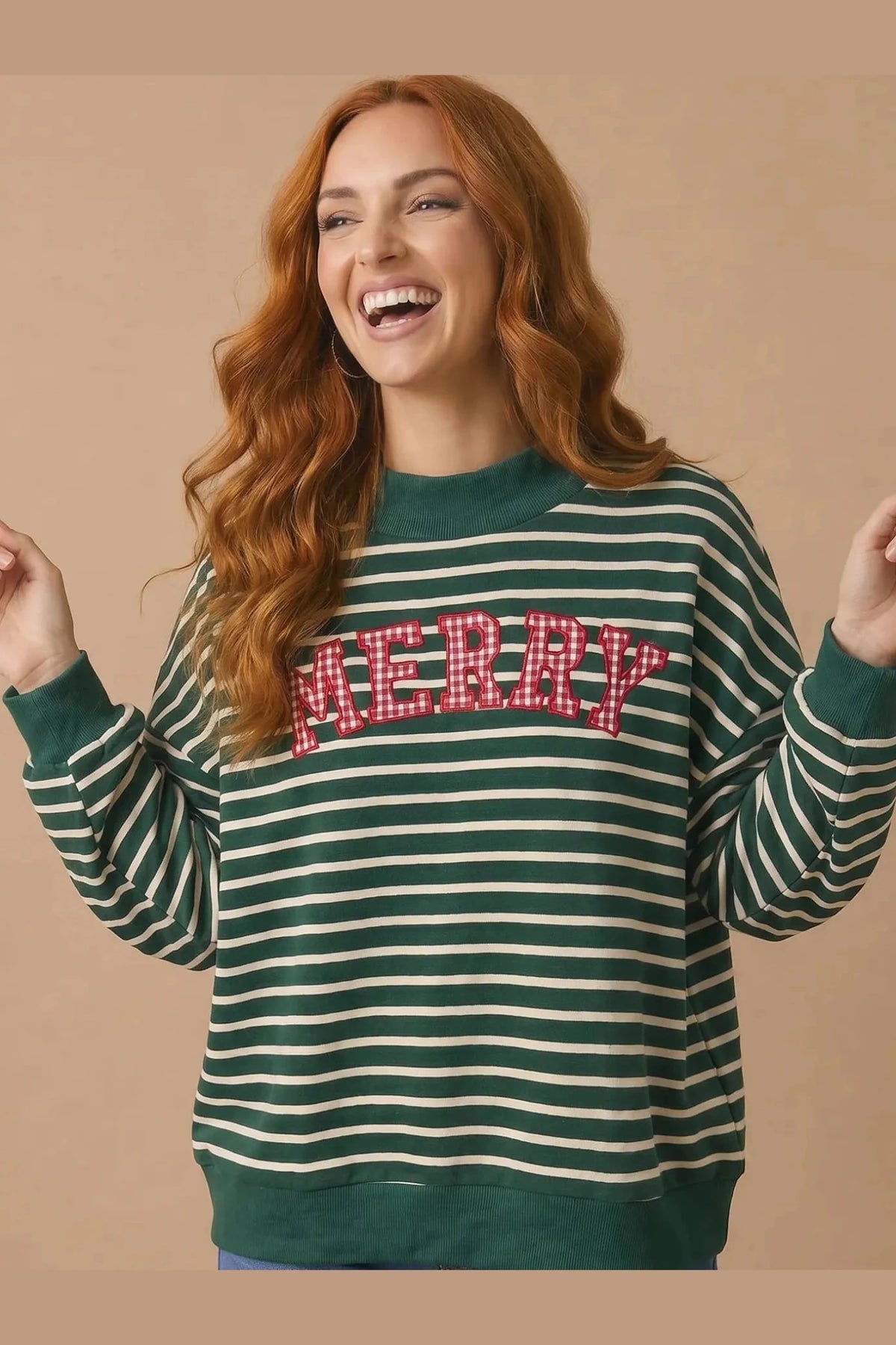 Merry and Bright Striped Sweatshirt - Desert Sunday