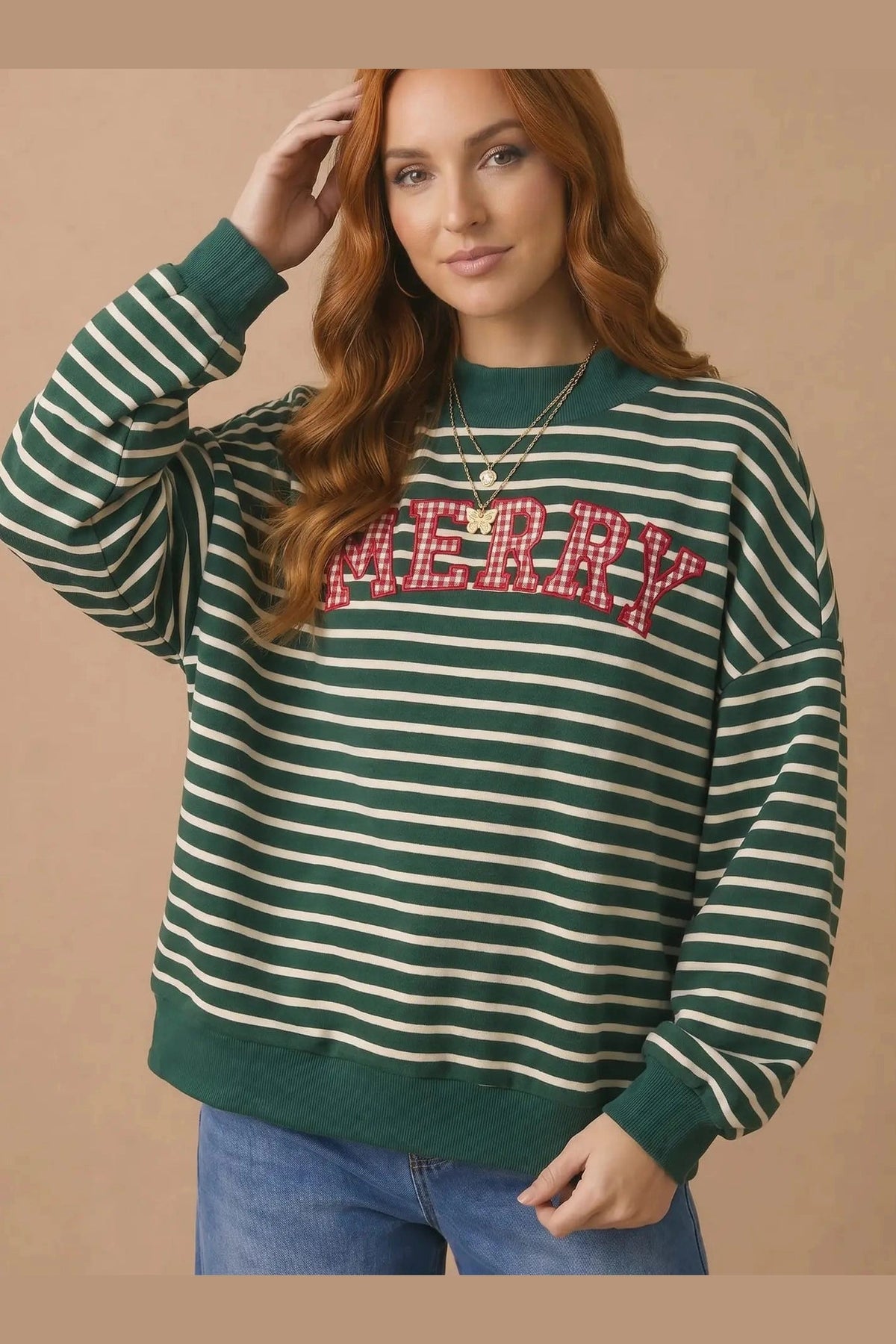 Merry and Bright Striped Sweatshirt - Desert Sunday