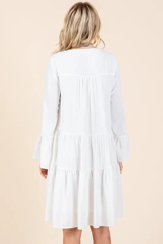 Mittoshop Tiered Notched Flare Sleeve Dress - Desert Sunday