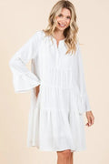 Mittoshop Tiered Notched Flare Sleeve Dress - Desert Sunday