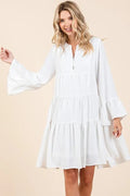 Mittoshop Tiered Notched Flare Sleeve Dress - Desert Sunday