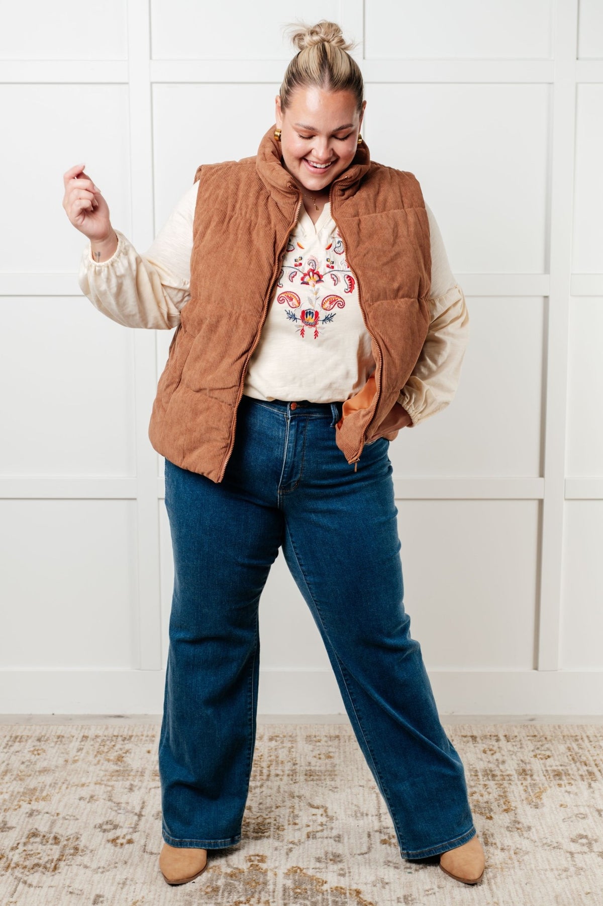 More Than You Would Think Embroidered Blouse - Desert Sunday
