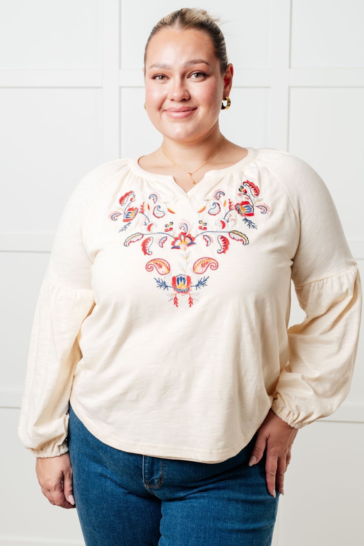 More Than You Would Think Embroidered Blouse - Desert Sunday