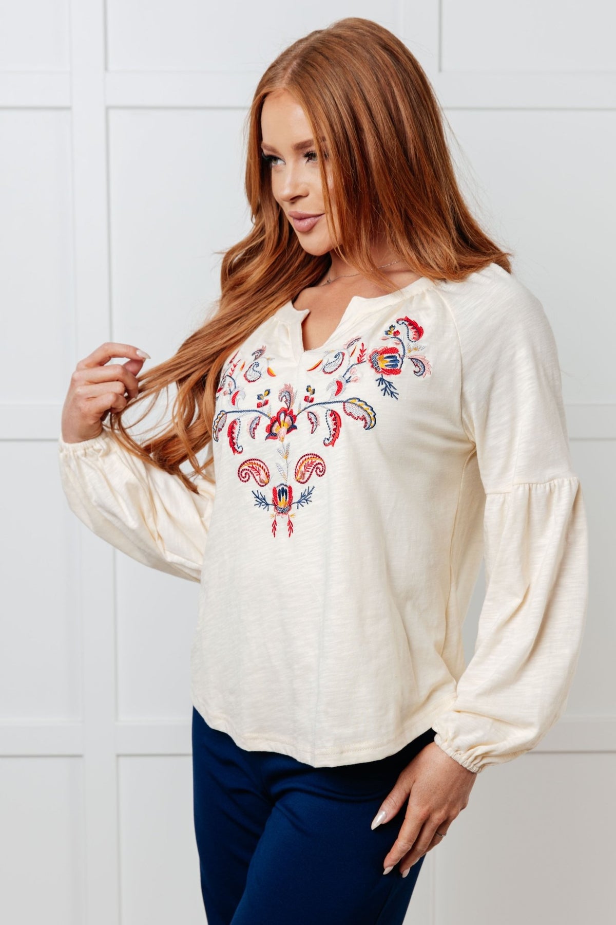 More Than You Would Think Embroidered Blouse - Desert Sunday