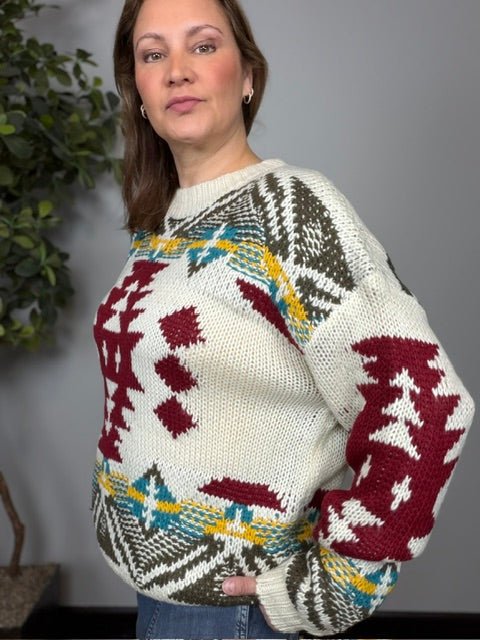 Movie Night Aztec Knit Sweater - Desert Sunday