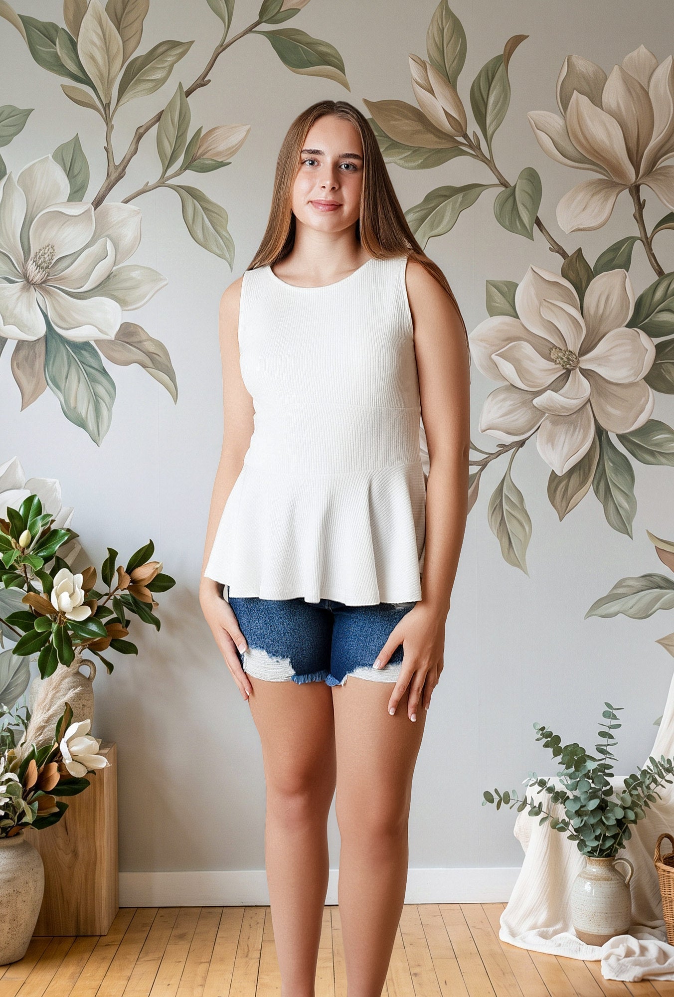 Muse Sleeveless Peplum Knit Top - Desert Sunday