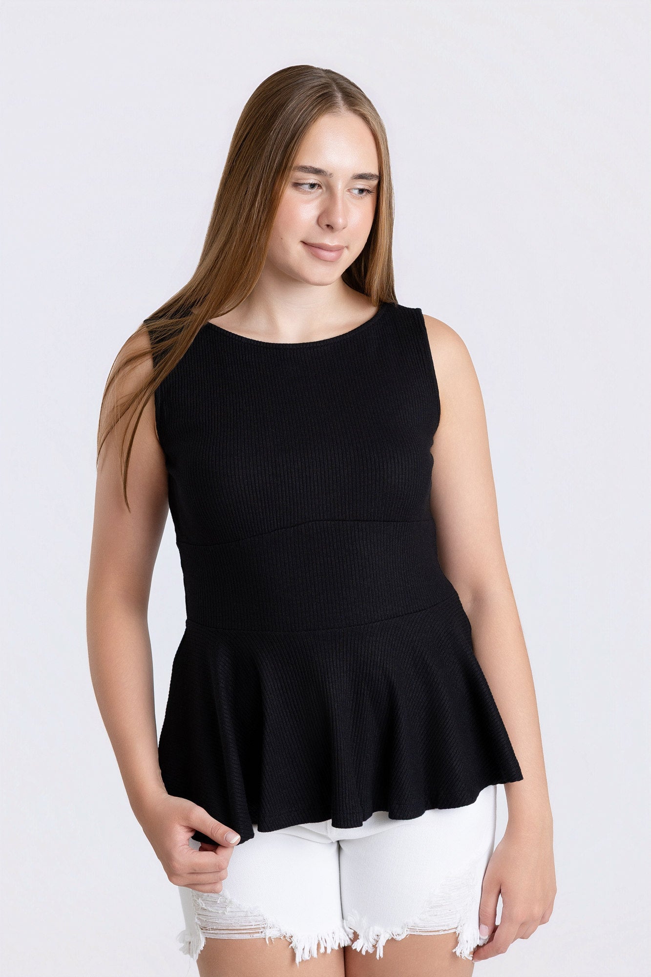Muse Sleeveless Peplum Knit Top - Desert Sunday