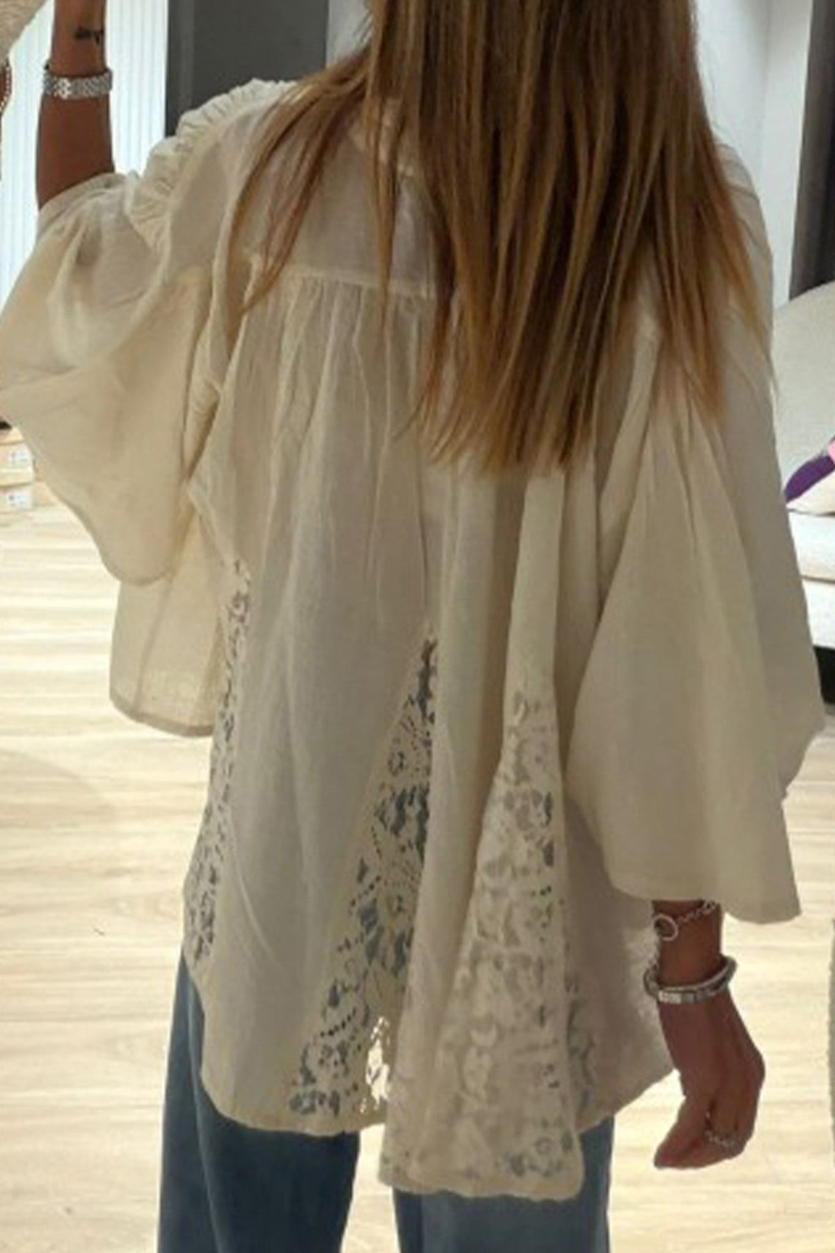 Oatmeal Lace Whisper Flowy Blouse - Desert Sunday