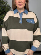 Olive Grove Striped Denim Collar Sweater - Desert Sunday