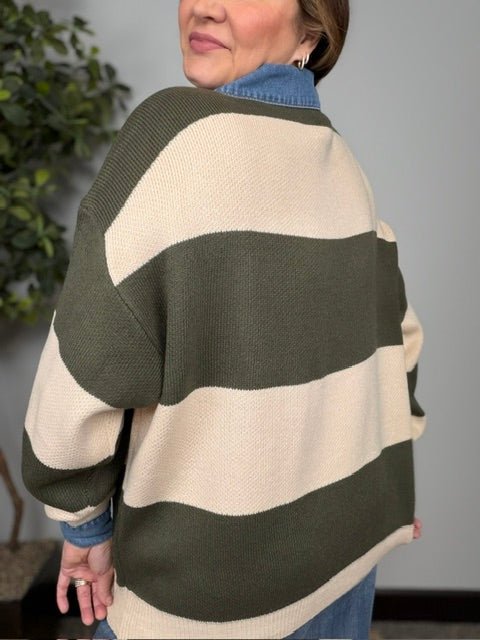 Olive Grove Striped Denim Collar Sweater - Desert Sunday