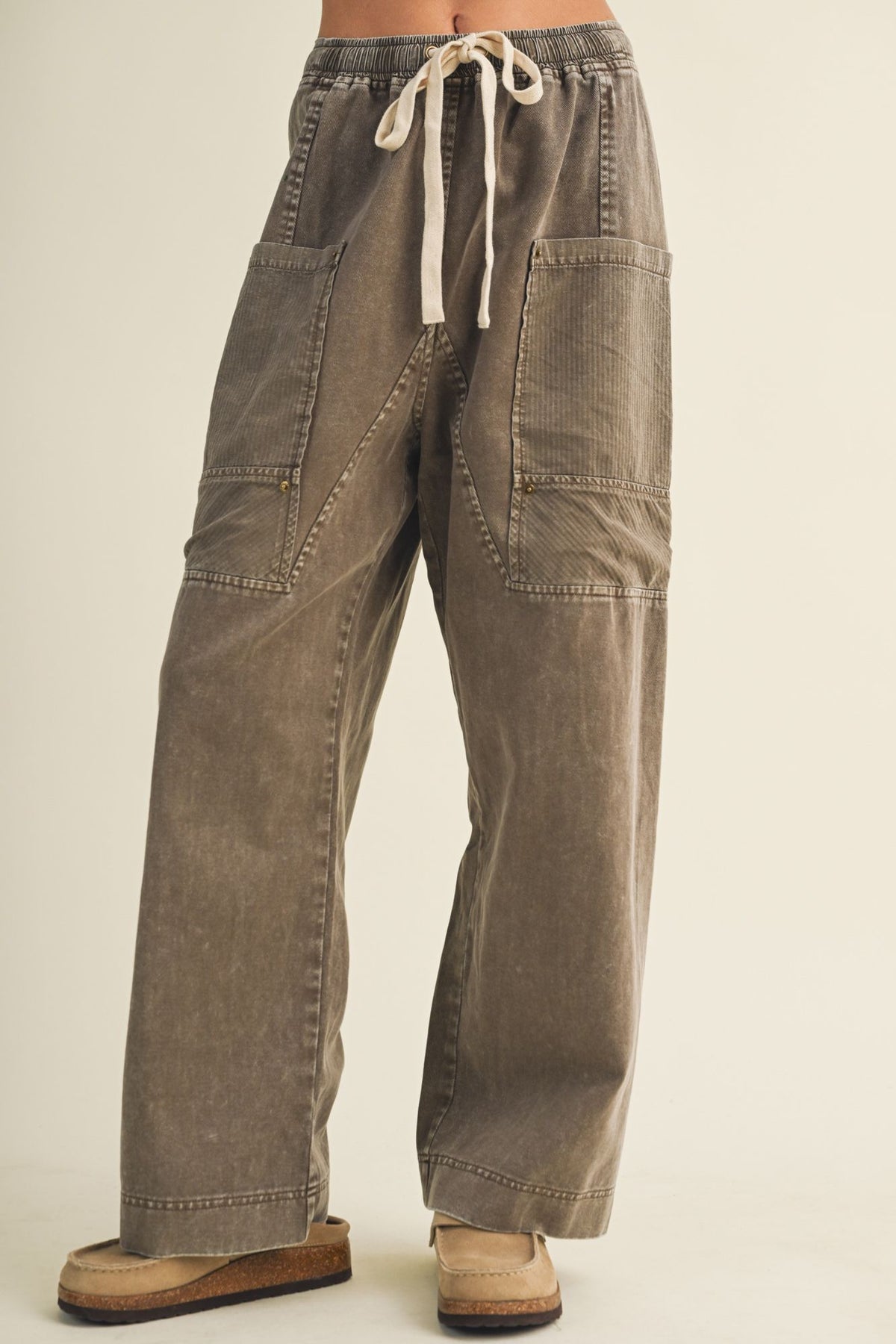 Olive Grove Wide Leg Utility Pants - Desert Sunday