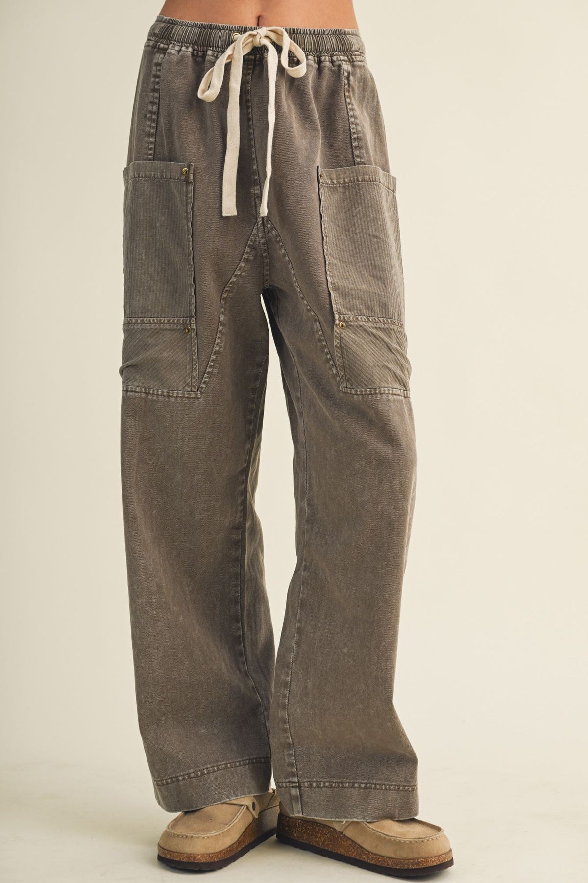 Olive Grove Wide Leg Utility Pants - Desert Sunday