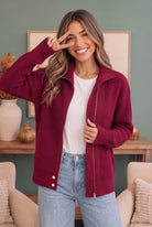 On Set Zip-Up Ribbed Sweater Jacket in Cranberry - Desert Sunday
