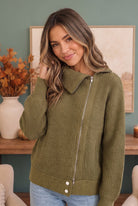 On Set Zip-Up Ribbed Sweater Jacket in Olive - Desert Sunday
