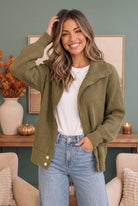 On Set Zip-Up Ribbed Sweater Jacket in Olive - Desert Sunday