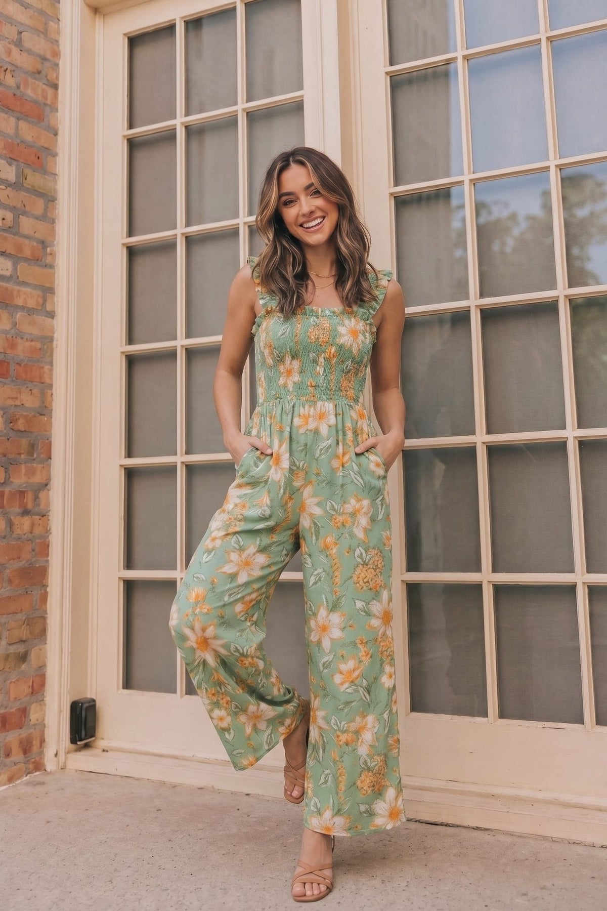 Party Ready Jumpsuit in Green Floral Bliss - Desert Sunday