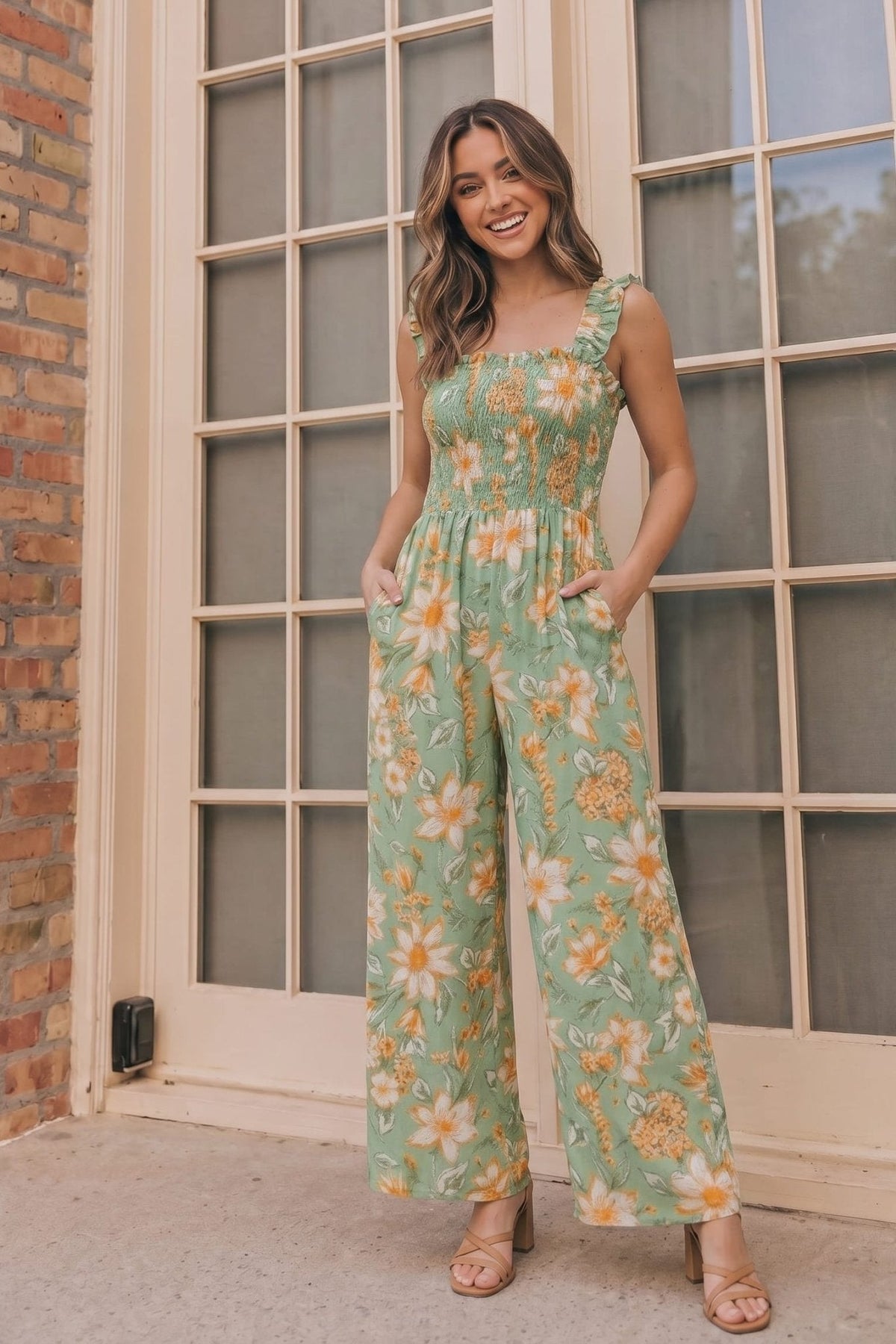 Party Ready Jumpsuit in Green Floral Bliss - Desert Sunday