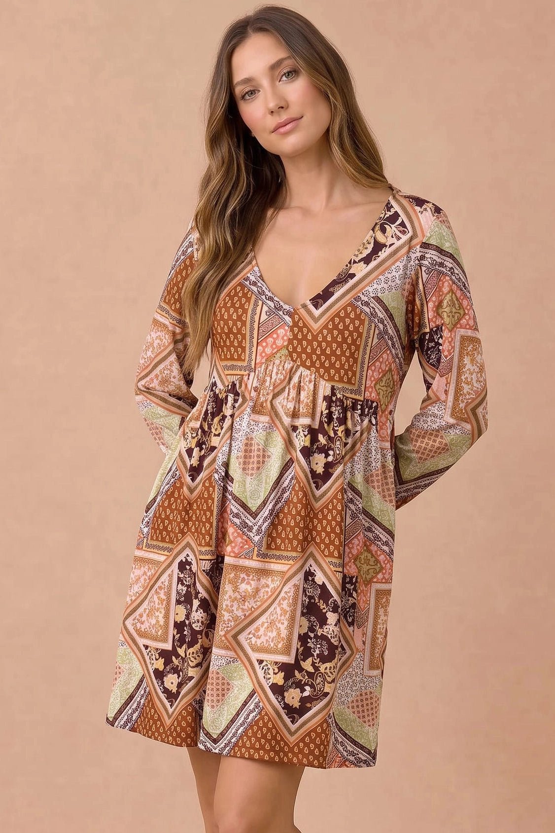 Patch Things Up Mini Dress - Desert Sunday
