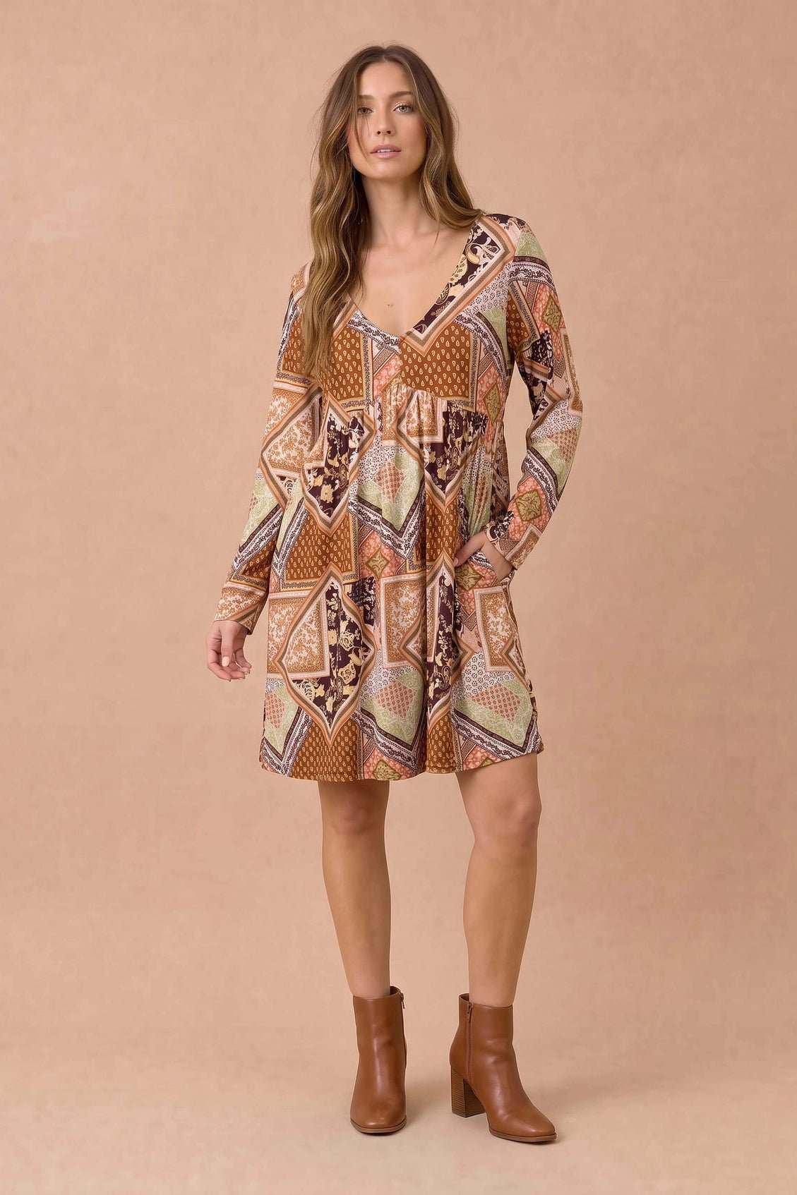Patch Things Up Mini Dress - Desert Sunday