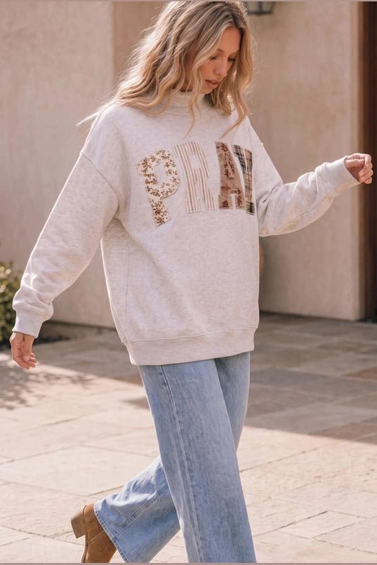 Patchwork Prayers Graphic Sweatshirt in Oatmeal - Desert Sunday
