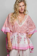 POL Block Print Floral Tie Front Boho Blouse - Desert Sunday