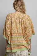 POL Block Print Floral Tie Front Boho Blouse - Desert Sunday
