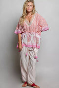 POL Block Print Floral Tie Front Boho Blouse - Desert Sunday