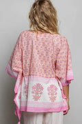 POL Block Print Floral Tie Front Boho Blouse - Desert Sunday
