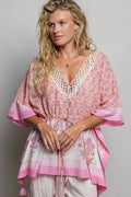 POL Block Print Floral Tie Front Boho Blouse - Desert Sunday