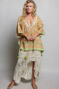POL Block Print Floral Tie Front Boho Blouse - Desert Sunday