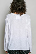 POL Contrast Hand-Stitch V-Neck Lightweight Knit Long Sleeve Top - Desert Sunday