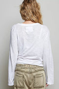 POL Contrast Hand-Stitch V-Neck Lightweight Knit Long Sleeve Top - Desert Sunday
