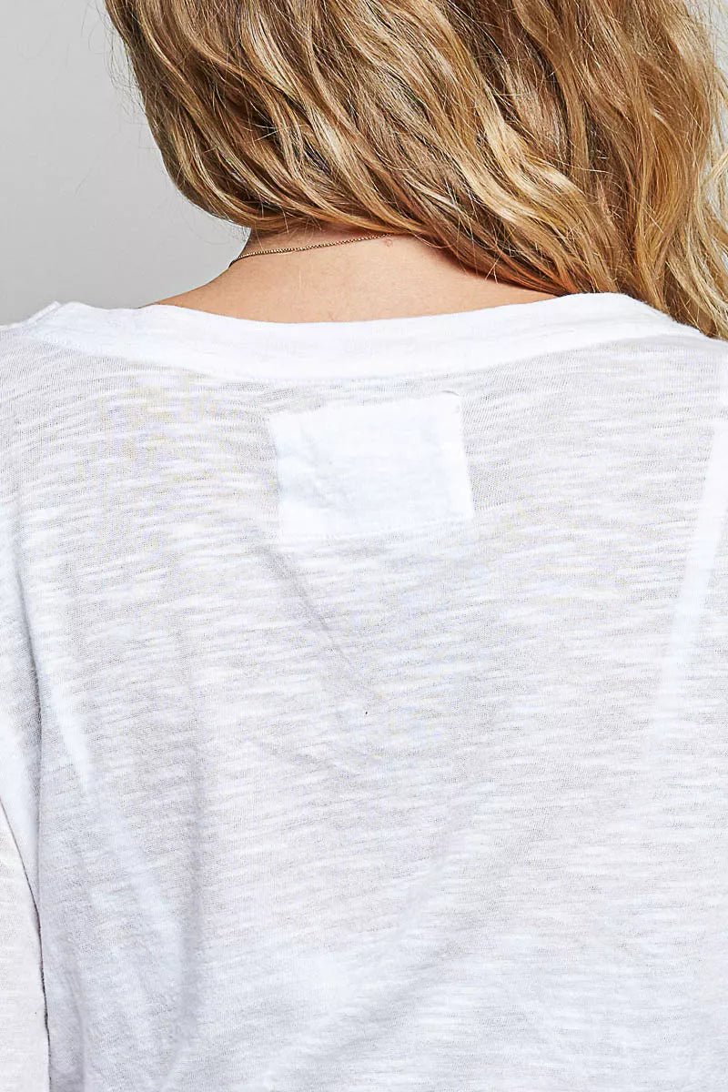 POL Contrast Hand-Stitch V-Neck Lightweight Knit Long Sleeve Top - Desert Sunday
