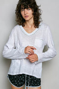 POL Contrast Hand-Stitch V-Neck Lightweight Knit Long Sleeve Top - Desert Sunday