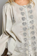 POL Embroidered Button Front Woven Shirt - Desert Sunday