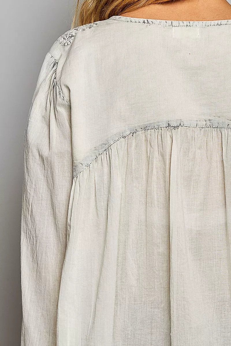 POL Embroidered Button Front Woven Shirt - Desert Sunday