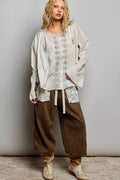 POL Embroidered Button Front Woven Shirt - Desert Sunday