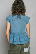 POL Eyelet Embroidery Pintuck Sleeveless Blouse - Desert Sunday
